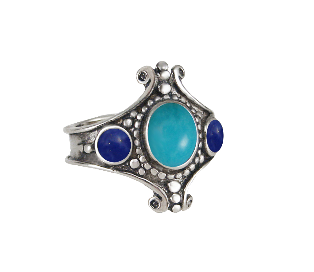 Sterling Silver Imperial Ring With Turquoise And Lapis Lazuli Size 9